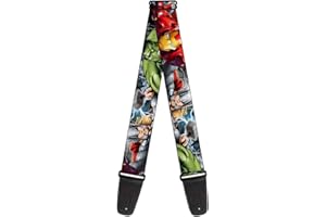 Buckle-Down Pasek do gitary Marvel Avengers 4 pozy superbohatera z bliska 5 cm szerokości, wielokolorowy