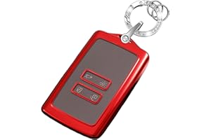 QIULIFAN Key Card Case for Renault Key Fob 4 Buttons TPU Key Cover with Keyring for Renault Megane Clio Captur Kadjar Espace Dacia Duster,Red
