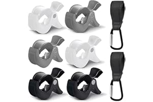 YAGASPANTERY 6 Stück Kinderwagen Klammer Universal und 2 Stück Kinderwagen Haken, Kinderwagen Zubehör zum Aufhänge von Taschen, Wickeltasche, Einkaufstasche und Spielzeug.
