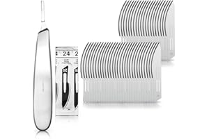 ‎MAY Set - 50 Stück Skalpellklingen Figur 24 aus Karbonstahl - Ersatzklingen einzeln steril verpackt + 1 x May - Skalpell-Halter bauchiger Griff - Edelstahl - Edelstahl