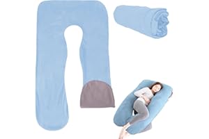 TOATELU Funda de almohada de embarazo, en forma de U, cojín corporal extraíble, funda de repuesto para adultos, almohada de lactancia, lavable a máquina, 140 x 80 cm (azul + gris)