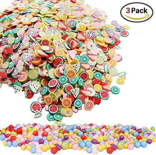 1000 Pieces Fruit Pattern Slices + 2 Pack Styrofoam Balls for Slime Making Nail Art Decoration Arts Crafts Supplies