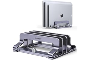 UGREEN Soporte Vertical para Portátil Ajustable con 3 Ranuras, Elevador Laptop Stand de Mesa Compatible con MacBook Pro/Air, Matebook, HP, iPad, Tableta y Otro Gris