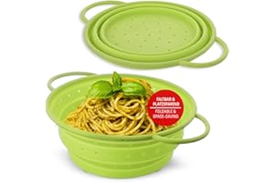 Coolinato Sieb aus Silikon, faltbar spülmaschinenfest, Nudelsieb Abtropfsieb Dampfgar Einsatz, Küchensieb, 24 cm Grün