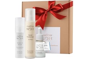 ‎MELLOW NOIR Höhle der Löwen Gesichtspflege Set | mellow NOIR | Hyaluronserum, Tagescreme, Vitamin C Serum | Anti Falten Gesichtspflege | Feuchtigkeitsspendend | Anti-Aging | Vegan | zertifizierte Naturkosmetik