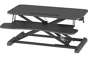 BONTEC Standing Desk Converter, 32in/80cm Height-Adjustable Dual Tier Workstation, Ergonomic Sit-Stand Desk Converter for PC Laptop Keyboard, Monitor Stand Compatible, Up to 15kg, Home Office (Black)