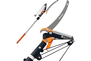 GARCARE Pole Saws for Tree Trimming, Loppers and Pole Saw 2 in 1, Lightweight Telescoping Tree Pruner with 35mm Cutting Capacity, Adjustable Length 1.4-2.1m, Carbon Steel Blade