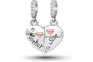 KunBead Mother Daughter Son Sisters Best Friends Bestie Rose Gold Heart Puzzle Dangle Birthday Charms Compatible with Pandora Bracelet