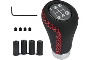 LMYSUFI Schaltknauf 5 Gang Auto Schalthebel mit 4 Adaptern 8mm 10mm 11mm 12mm, Universal Austauschbarer Auto Getriebekopf Leder Schaltknöpfe, Geeignet für die meisten Fahrzeuge mit Schaltgetriebe (Rot)