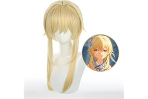 UTIEHD Anime Cosplay Perücke, Genshin Impact Perücke, mit zwei Perückenkappen, für Halloween, Party & etc. (Lumine Cosplay)