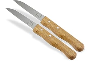 INSTRUMENTENRW Couteau à légumes Solingen Acier inoxydable Fabriqué en Allemagne avec manche en bois de hêtre et lame droite tranchante pour couper les fruits et légumes 17,5 cm, lot de 2