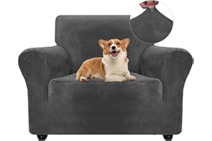 ‎YSTYLE Ystyle Samt Sofabezug 1 Sitzer, Stretch Sofa Überzug, Sofaschoner rutschfest, Elastischer Couch Überzug, Sofa Cover Mit Armlehnen, Sesselschoner Sofaschutz Katze Sesselbezug, Grau