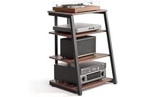 FITUEYES Meuble HiFi à 4 Etagères en Bois et Acier Support pour Platine Vinyle Meuble Audio/Vidéo Capacité de Charge Max. 50KG Structure Solide