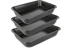 AHUNTTER 3 Piece Oven Trays Non Stick Set with Small Flower Baking Tin Baking Tray- Carbon Steel (PFOA Free) Cooking Roasting Tins for Ovens - Dishwasher Safe