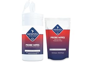 SERENITY HYGIENE Antibacterial Sanitising Probe Wipes for Surfaces, Utensils & Food Probes- Food Safe Alcohol Free Formula - 150 Large Strong Unscented Disinfecting Wipes Tub + Refill