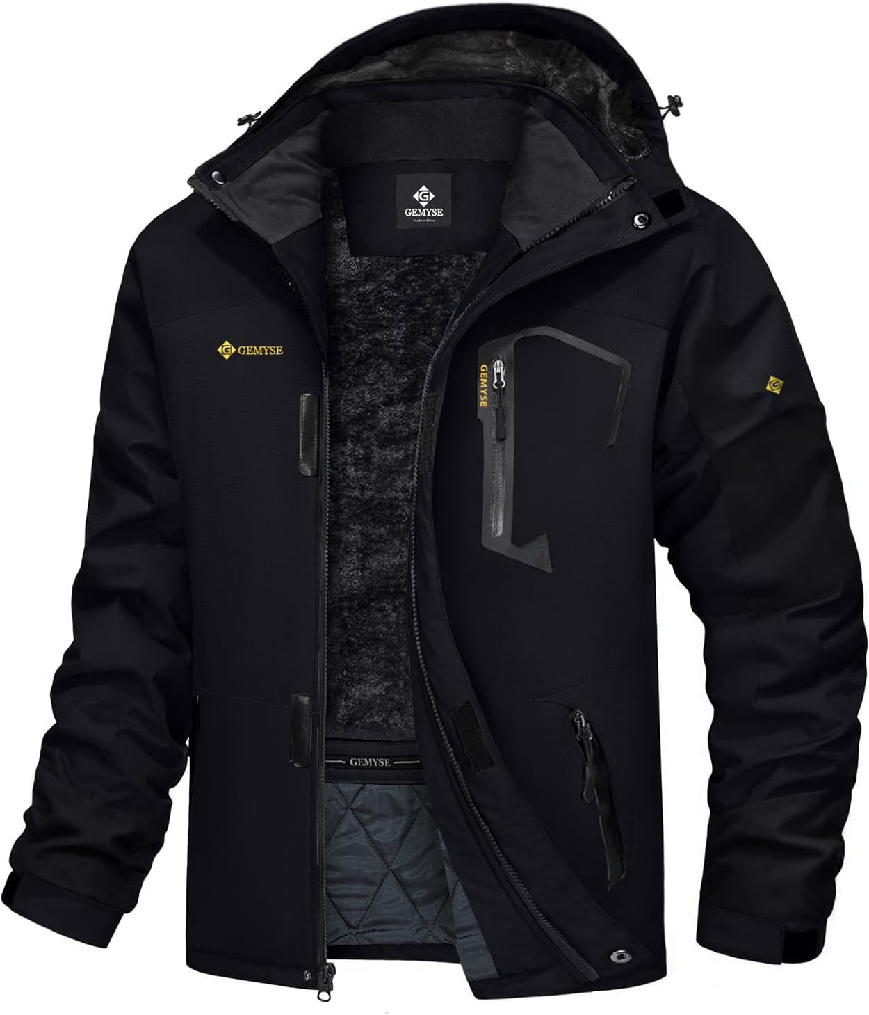 GEMYSE Chaqueta de Esquí Impermeable de Montaña para Hombre Abrigo de Invierno al Aire Libre de Lana a Prueba de Viento con Capucha