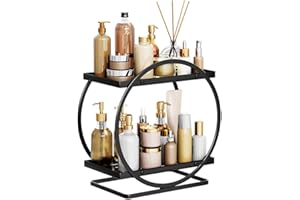 ‎NUODWELL NUODWELL Make-up-Organizer für Schminktisch, 2-stöckig, Badezimmer-Arbeitsplatten-Organizer, Hautpflege, Kosmetik-Aufbewahrungsregal, Metall, Parfüm-Organizer für Schlafzimmer, Kommode (schwarz, rund)