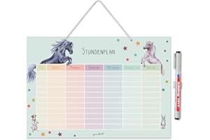 YOUNIKAT Orario Cavallo e Pony da appendere I cancellabile I DIN A4 I in colori pastello I con sospensione, portapenne e penna I per l’inizio della scuola I per ragazze I colorato I riscrivibile I dv989