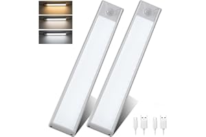 ‎NUODIFAN NUODIFAN Schrankbeleuchtung LED mit Bewegungsmelder Led Leiste Schranklicht Schrankleuchte Batterie USB Unterbauleuchte Küche Wiederaufladbar Schrankleuchten für Kleiderschrank, Treppe, RV (weiß x2)