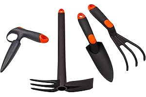 MIVOS Kit d'entretien Outils à Main de Jardin pour Plantes et Jardinage - Bâton de Plantation - Truelle de Fleurs - Double Binette - Mini Râteau - Plastique Renforcé de Fibre de Verre