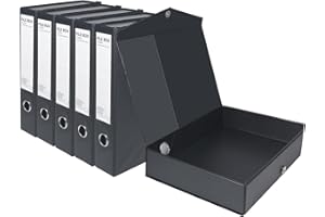DONGLI Paquete de 6 A4 Caja de Archivo,PVC Cajas de Archivadores de Plástico,Lomo de 65 mm, para Oficina, Negro