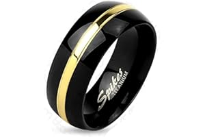 Bungsa Titanium Ring Schwarz-Gold - Ring aus Titan für Damen & Herren - Schwarzer Schmuckring mit Gold Linie - Titan Ringe Schwarz - Schwarzer TITANRING