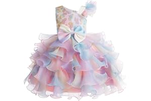 Miipat Niña Vestidos de un Hombro con Lentejuelas Princesa Sin Mangas Vestido de Dama de Honor de Boda Vestido de Tul para Fiesta