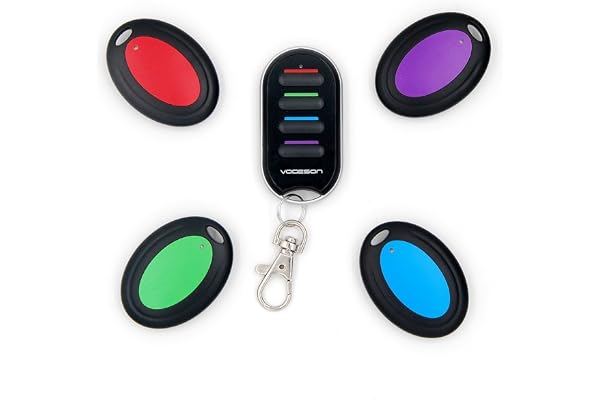 VODESON Localisateur d'objets (clés, Portefeuilles...) Porte Clés Siffleur Key Finder (4 récepteurs)
