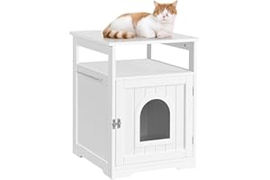 Yaheetech Cat Litter Box Enclosure, Wooden Cat House with Open Storage Shlef, Indoor Litter Cabinet Structure Furniture for Bathroom, Hidden Kitten Washroom, 52x49x64.5 cm (LxWxH)