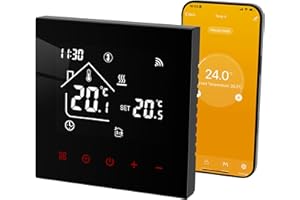 BEOK CONTROLS Beok Thermostat Connecté WiFi Thermostat d'Ambiance Intelligent pour Chauffage au Sol Électrique Thermostats Programmable sans Fil avec Capteur Externe Compatible Alexa 16A,Noir