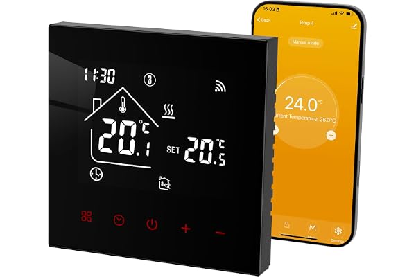 Beok Smart Termostat för golvvärme,programmerbar elektrisk golvvärme termostat WiFi för elektrisk golvvärme med sond,kompatibel med Tuya Smart/Google Home/Alexa Echo, max 16A TDR89B-WIFI-EP