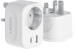 VOOMY Adapter podróżny UK, adapter Anglia, wtyczka Niemiec, Anglia z USB-C i USB-A, adapter podróżny typu G, gniazdko elektryczne do Wielkiej Brytanii, Irlandii, Szkocji