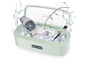 BUBBACARE Ultraschallreiniger 300ml Ultraschallgerät mit 4 Zeiteinstellungen 45000 Hz Edelstahl Haushalts Ultraschallreinigungsmaschine für Brillenuhren Schmuckprothesen, Grün