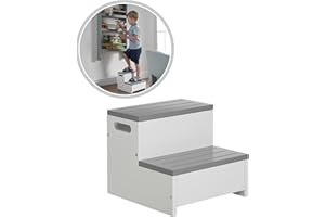 Taburete para Niños Haus Projekt en Blanco/Gris, Robusto Taburete con Dos Escalones, Taburete para Niños de Aprendizaje Montessori, Taburete Antideslizante, Step up Stool