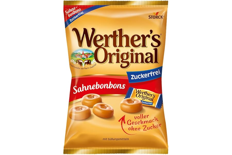 Werther's Original Zuckerfrei, Karamell-Sahnebonbons - 1 x 70 g | Zuckerfreie Karamellbonbons, einzeln verpackte Bonbons idea