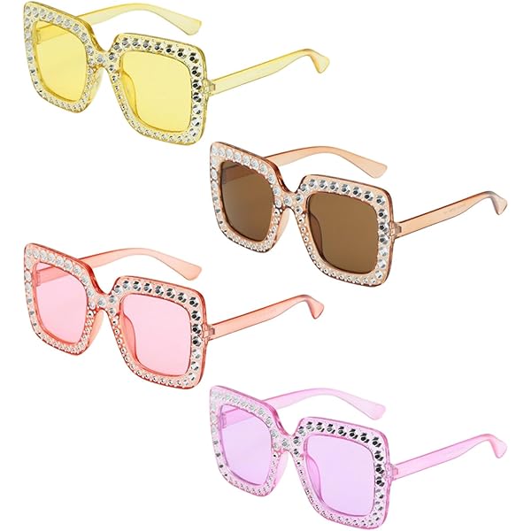 6 Paar Strass Zonnebril, Fonkelende Bling Vierkant Mode Dik Frame Kristallen Oversized voor Unisex Mannen Vrouwen Kostuum Aankleden
