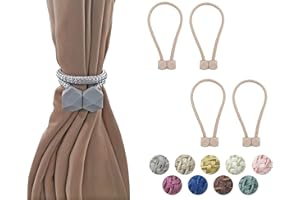 HYX 4 Piece Magnetic Curtain Tiebacks Holdbacks, Modern Curtain Tieback Clips, Curtain Rope Holder Tie Backs, Decorative Hold Backs for Home Office Decoration (Beige)