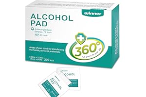 Winner Medical Alcohol Wipes, 75% Ethanol Hand & Skin Disinfecting Wipes, Individually Wrapped Sterile Alcohol Swabs, 4 Layers of Sterile Alcohol Pre Pads, (6 * 6 cm(200Pcs))