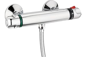 ENKI, Luna, T30, Wall Mounted, Valve 1/2" Outlet, Thermostatic Shower Mixer Bar for Bathrooms, Chrome Modern Mixer Tap Style