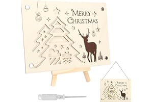 MONCAP Décoration de Noël en Bois à Suspendre 20.5 x 15cm Kit de Bricolage pour Enfant Carte en Bois pour Décoration Porte Murale Vitrine