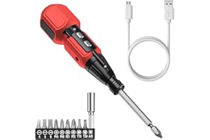 Ankilo Destornillador Eléctrico, Destornillador Inalámbrico, Atornillador Eléctrico, Carga USB & Luces LED, Juego de Destornillador Eléctrico Recargable, Rojo