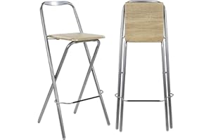 Livhome Folding Bar Stool with Wooden Seat, Metal Frame Collapsible Perching Stool, Portable Compact Foldable Chair for Kitchens, Breakfast Bars, Dining, and Indoor Seating Needs (1, Natural)