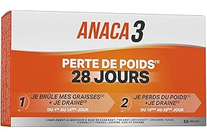 ANACA 3 - Perte de Poids 28 Jours - Favorise la Perte de Poids(1) - Aide à Favoriser le Drainage(3), Brûler les Graisses(2) & Accroître les Sensations de Satiété(4) - Fabriqué en France - 56 Gélules