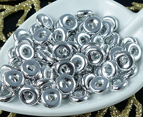 Chalk Labrador Full Czech Glass Flat Ring Beads O Shaped Large Hole Donut Beads Silver 8mm 20pcs