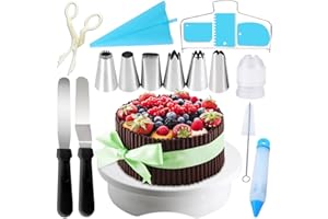 Gyvazla Plateau Tournant Gateau, Kit de Patisserie Inclure 4 Gros Douilles, 2 Glacage Spatule, 3 Gateau Scrappers, Gateaux-Coupe, Poches et Douilles, Brosse, pour Cuisine Decoration de Gateaux