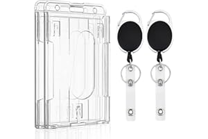 Uniclife Porte Badge 2 Cartes Vertical en Plastique Transparent avec Enrouleur de Badge Rétractable Porte Carte Navigo pour Cartes d'École d'Étudiant de Bureau de Crédit et d'Identité，2 Paquets