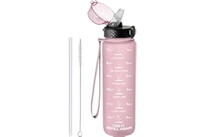 GOPPUS Bouteille d'eau de Sport 1 l/32 oz - Sans BPA - Anti-Fuite - Avec Paille, Marqueurs de Temps/Filtre - Convient pour le Vélo, l'extérieur