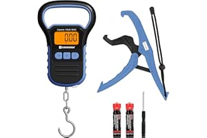 UNIWEIGH Fishing Scale 110lb/50kg with Lip Gripper, Digital Fish Scale, Hanging Hook Luggage Scale with 60inches Tape Ruler, Gift for Fisherman, 2 AAA Batteries Included - Blue