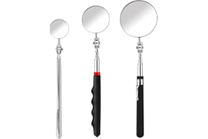 KALIONE 3 Pack Telescoping Inspection Mirror Stainless Steel Mechanic Mirror Extendable Mirror Round Mirror Inspection Tool for Check Observe Vehicle Small Part Eyelashes Mouth