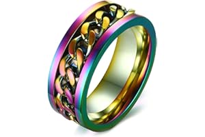 KnSam Ring Herren 8MM, Edelstahl Herrenringen Anxiety Ring Fidget Anxiety Ringe für Männer, Silber/Schwarz/Gold/Bunt